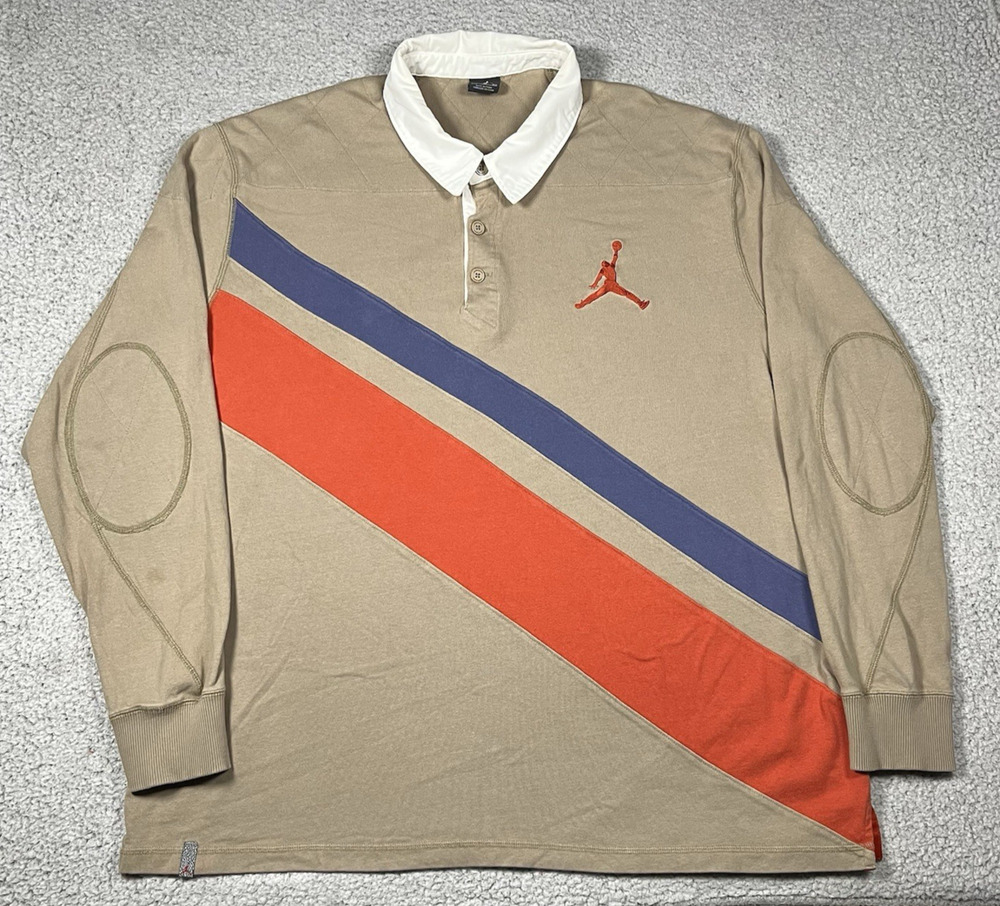 Jordan Polo Shirt Mens 3XL Stripe Long Sleeve Rugby Jumpman Logo Embroidered